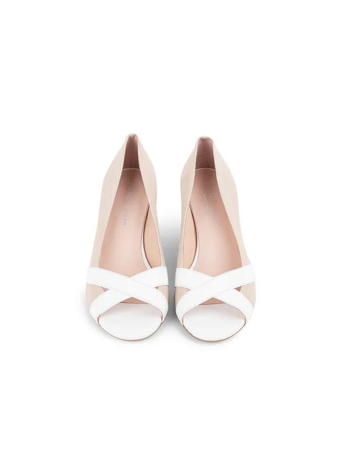 PATRICIA GREEN - COMO PEEP TOE WEDGE - SIZE 8 - NATURAL/WHITE