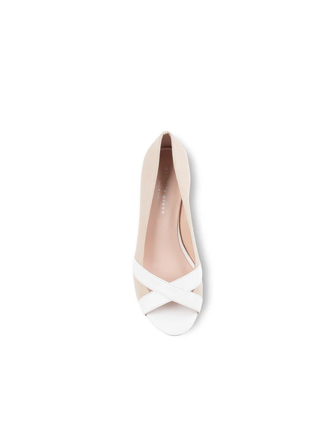 PATRICIA GREEN - COMO PEEP TOE WEDGE - SIZE 8 - NATURAL/WHITE