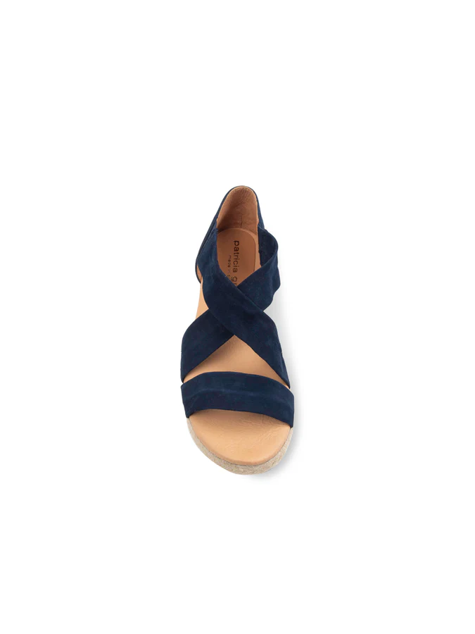 PATRICIA GREEN - ELIZA CRISS-CROSS ELASTIC ESPADRILLE SANDAL - SIZE 10 - NAVY SUEDE