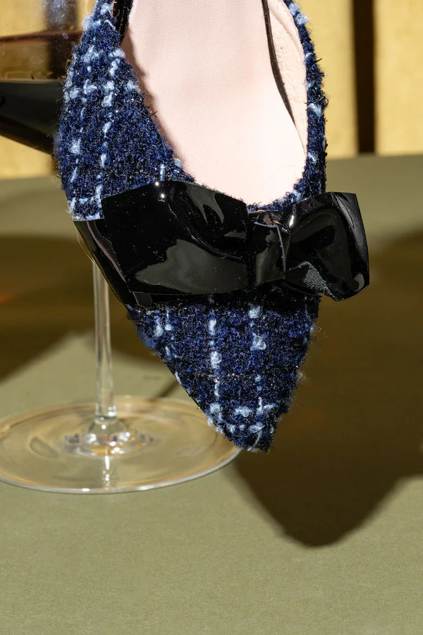 PATRICIA GREEN - PARIS BOW SLINGBACK - SIZE 6 - NAVY TWEED