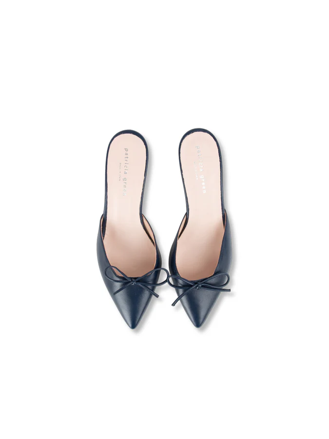 PATRICIA GREEN - MONTAUK KITTEN HEEL MULE - SIZE 6 - NAVY