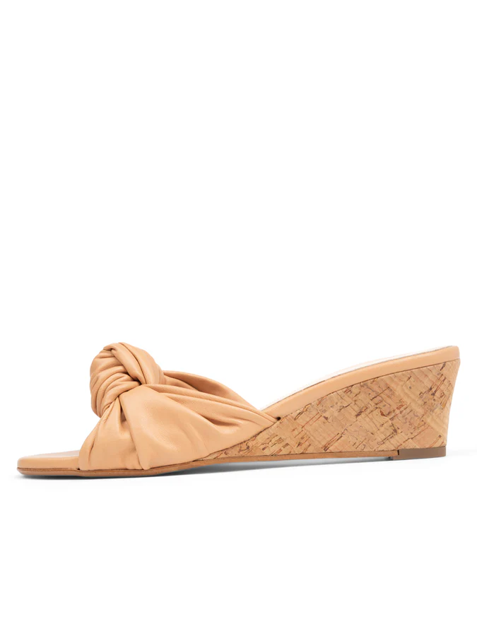 PATRICIA GREEN - SAVANNAH KNOTTED BOW CORK WEDGE - SIZE 7 - NUDE