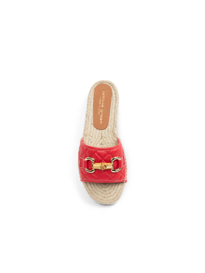 PATRICIA GREEN - VERONICA QUILTED FLAT ESPADRILLE - SIZE 7 - RED LEATHER