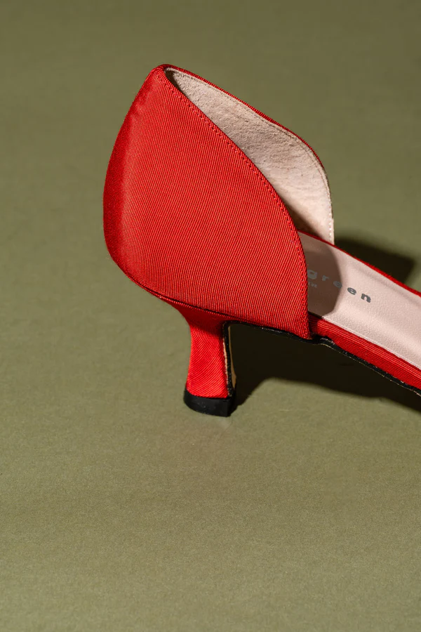 PATRICIA GREEN - MALIBU D’ORSAY KITTEN HEEL - SIZE 8 - RED MOIRE