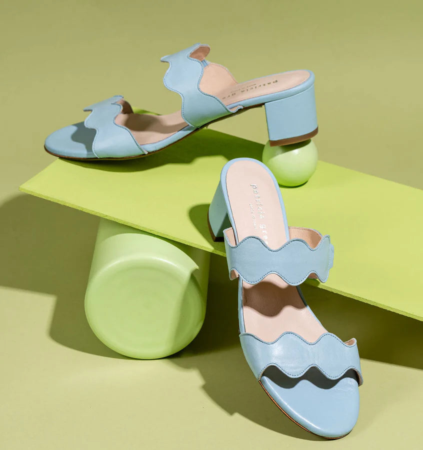 PATRICIA GREEN - PALM BEACH BLOCK HEEL SCALLOPED SANDAL - SIZE 8 - SKY BLUE