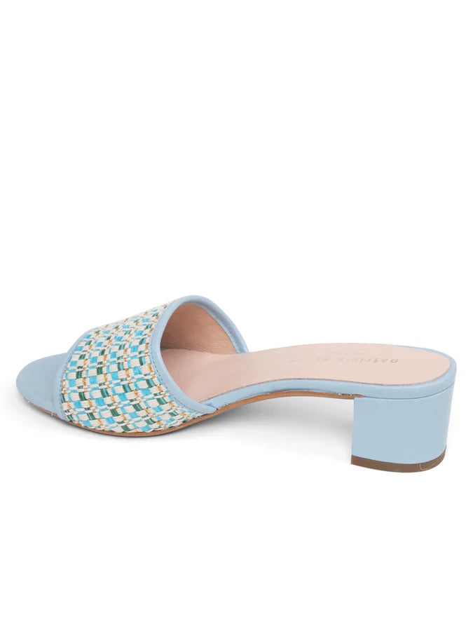 PATRICIA GREEN - HARPER RAFFIA BLOCK HEEL SANDAL - SIZE 7 - SKY BLUE
