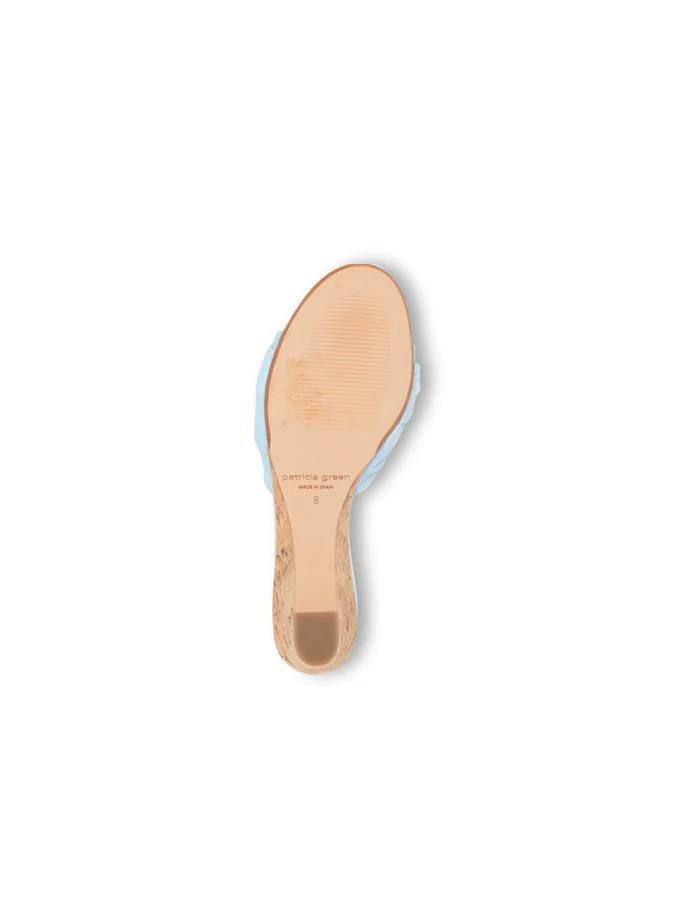 PATRICIA GREEN - SAVANNAH KNOTTED BOW CORK WEDGE - SIZE 7 - SKY BLUE
