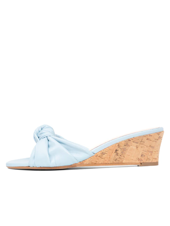 PATRICIA GREEN - SAVANNAH KNOTTED BOW CORK WEDGE - SIZE 7 - SKY BLUE