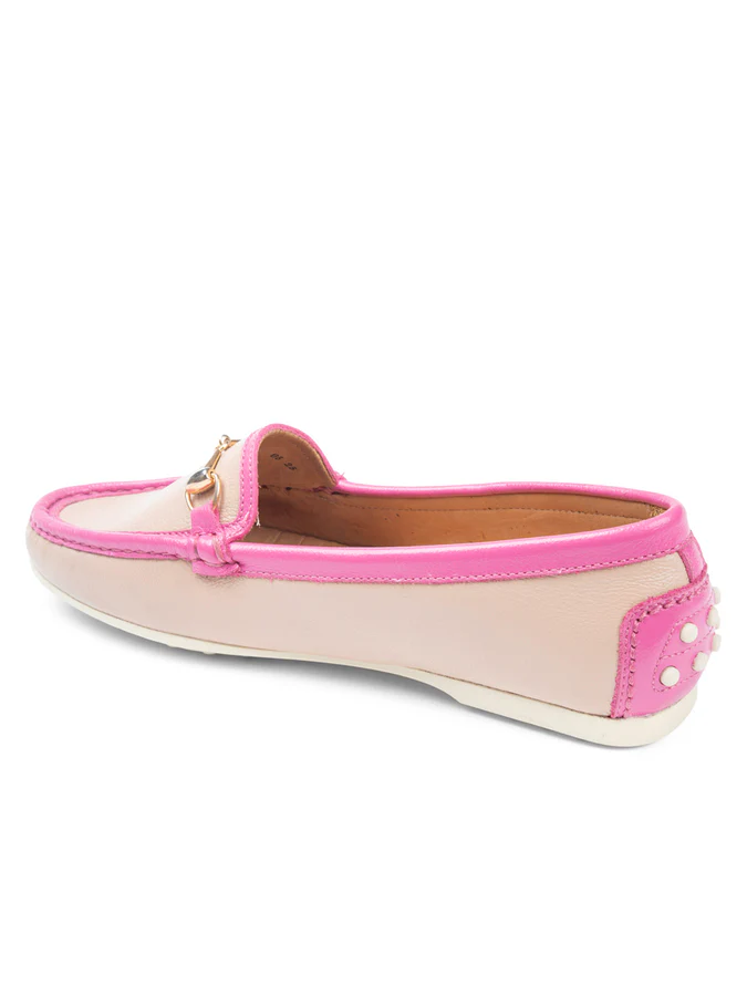 PATRICIA GREEN - FINN DRIVING MOCCASIN - SIZE 7.5 - TAN/HOT PINK LEATHER