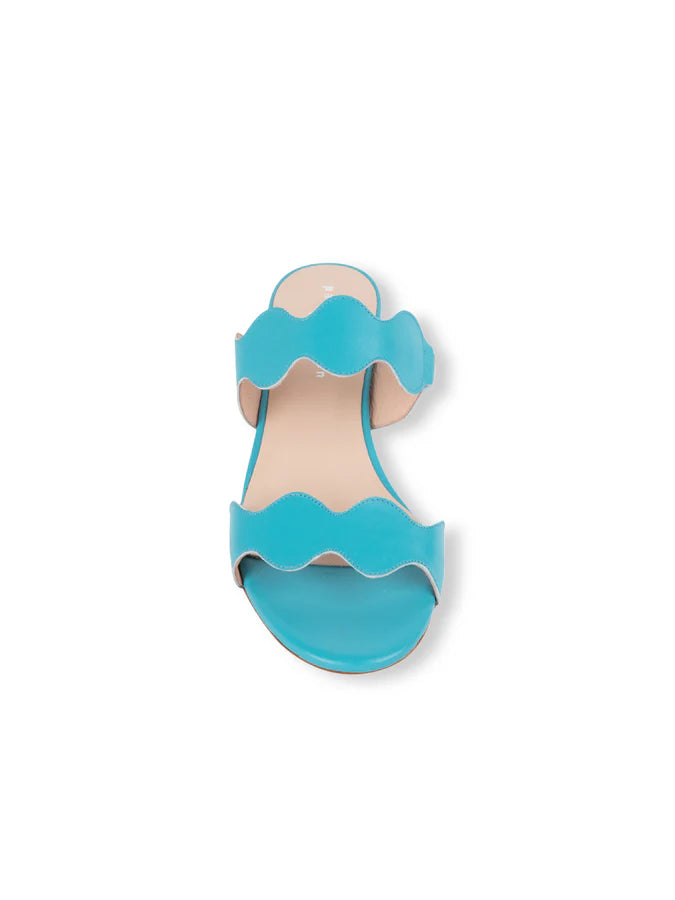 PATRICIA GREEN - PALM BEACH BLOCK HEEL SCALLOPED SANDAL - SIZE 8 - TURQUOISE LEATHER
