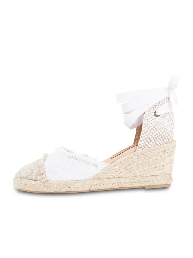 PATRICIA GREEN - ELLE CAP TOE LACE UP ESPADRILLE - SIZE 8 - WHITE/CAMEL