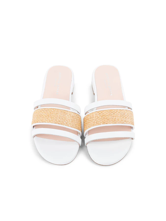PATRICIA GREEN - AMALFI RAFFIA AND LEATHER FLAT SANDAL - SIZE 7 - WHITE