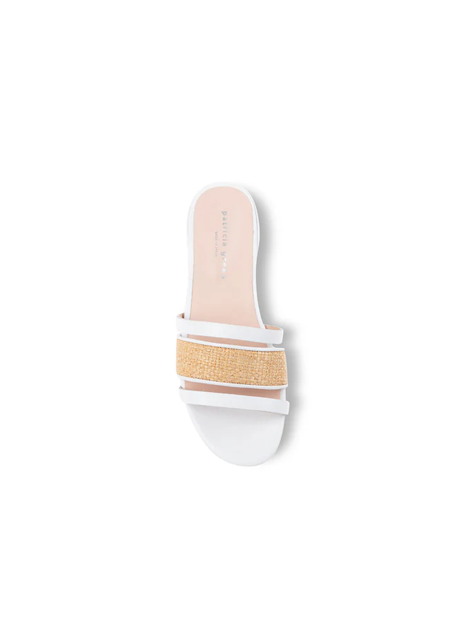 PATRICIA GREEN - AMALFI RAFFIA AND LEATHER FLAT SANDAL - SIZE 7 - WHITE