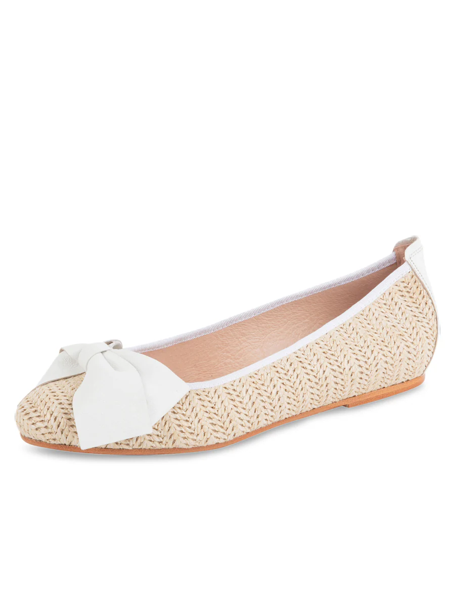PATRICIA GREEN - ST. TROPEZ RAFFIA BALLET FLAT - SIZE 9 - WHITE