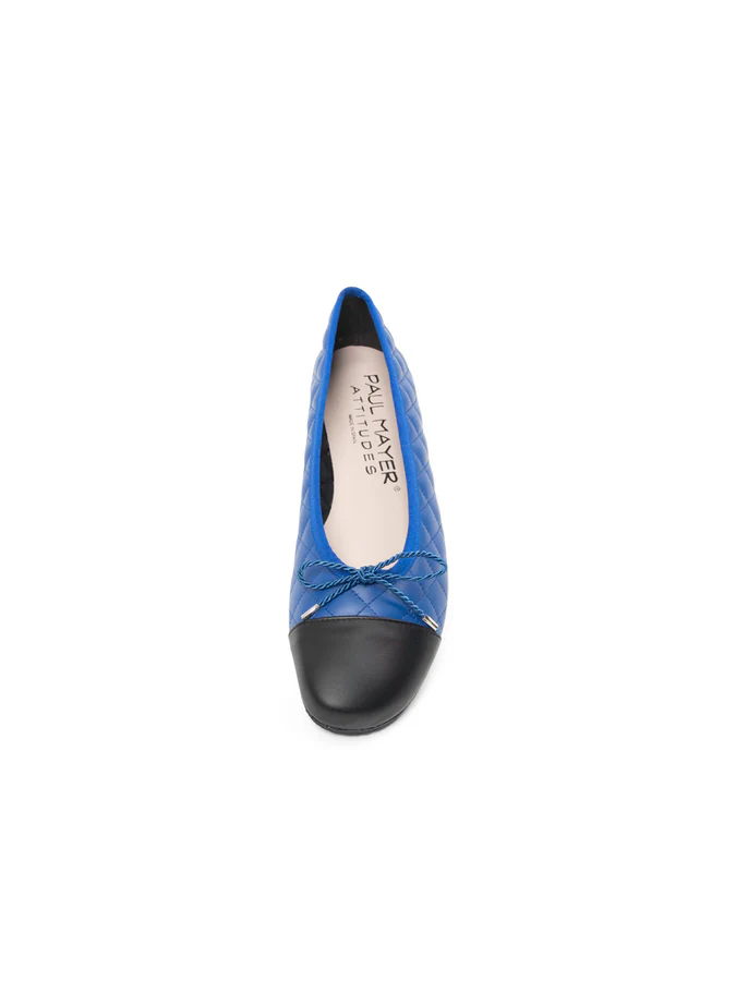 PAUL MAYER - COZY QUILTED LEATHER BALLET FLAT - SIZE 6 - BLACK/COBALT BLUE