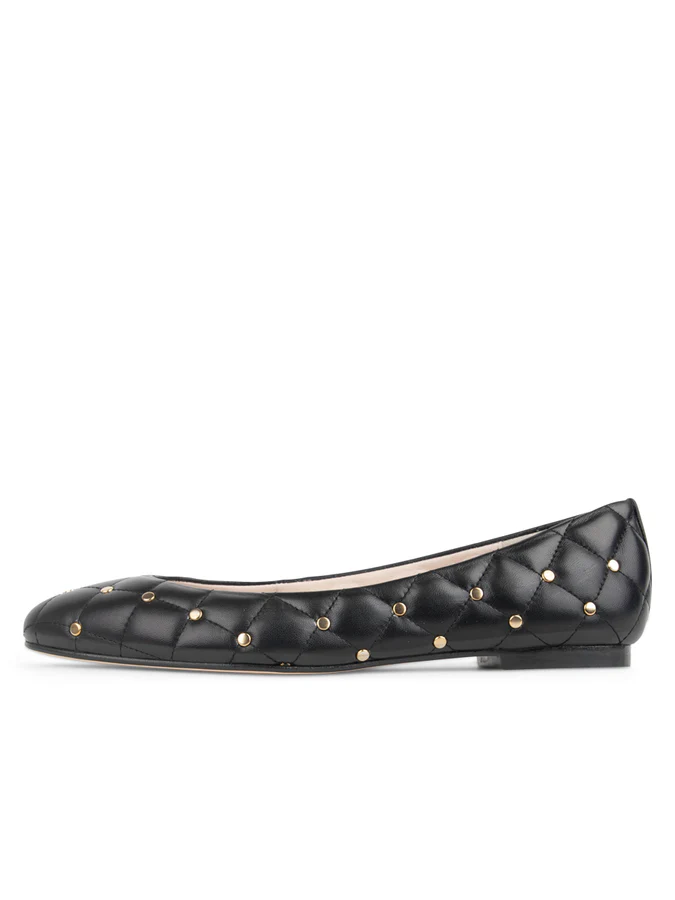 PAUL MAYER - MADISON QUILTED LEATHER BALLET FLAT - SIZE 6 - BLACK LEATHER