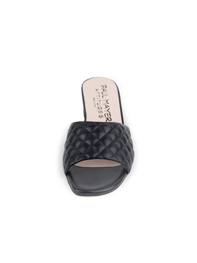 PAUL MAYER - PARQUE QUILTED BLOCK HEELED SANDAL - SIZE 6.5 - BLACK