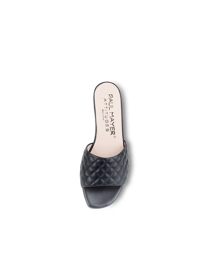 PAUL MAYER - PARQUE QUILTED BLOCK HEELED SANDAL - SIZE 6.5 - BLACK