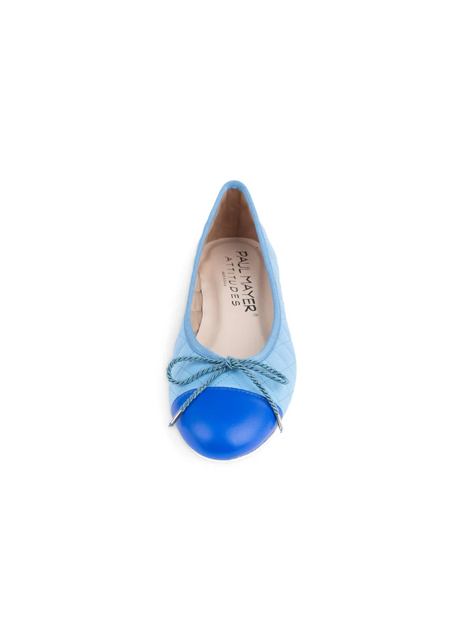 PAUL MAYER - BEST QUILTED LEATHER BALLET FLAT - SIZE 7 - BLUE SKY/ROYAL