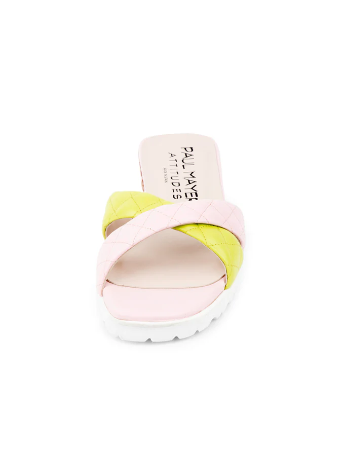 PAUL MAYER - POP CRISS-CROSS LUG SOLE SANDAL - SIZE 6 - BLUSH PINK/LIME