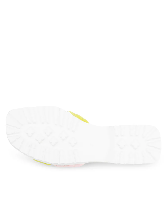 PAUL MAYER - POP CRISS-CROSS LUG SOLE SANDAL - SIZE 6 - BLUSH PINK/LIME