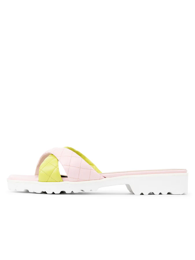 PAUL MAYER - POP CRISS-CROSS LUG SOLE SANDAL - SIZE 6 - BLUSH PINK/LIME