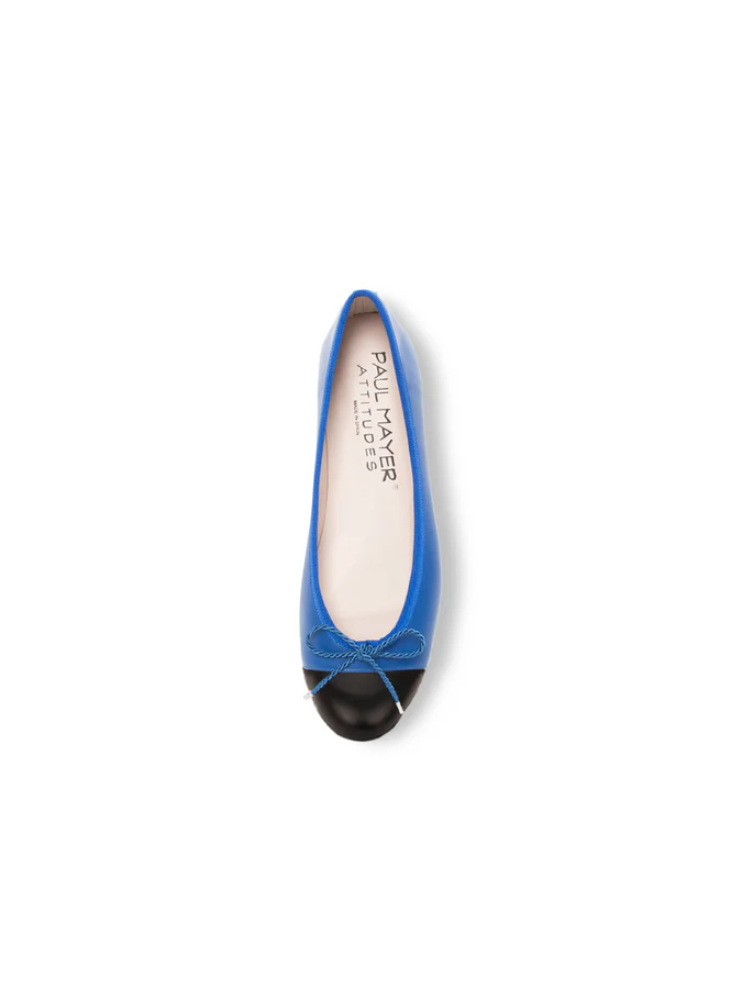 PAUL MAYER - BRAVO LEATHER BALLET FLAT - SIZE 7 - COBALT BLUE/BLACK