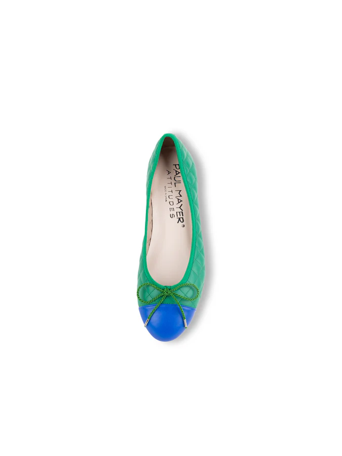 PAUL MAYER - BEST QUILTED LEATHER BALLET FLAT - SIZE 10.5 - COBALT BLUE/GREEN