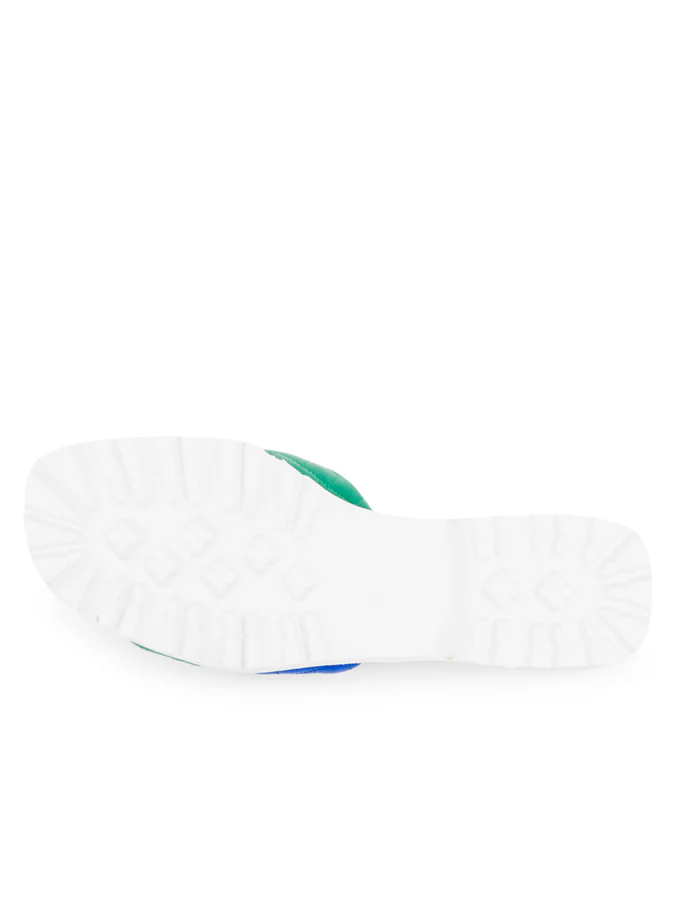 PAUL MAYER - POP CRISS-CROSS LUG SOLE SANDAL - SIZE 7 - COBALT/GREEN