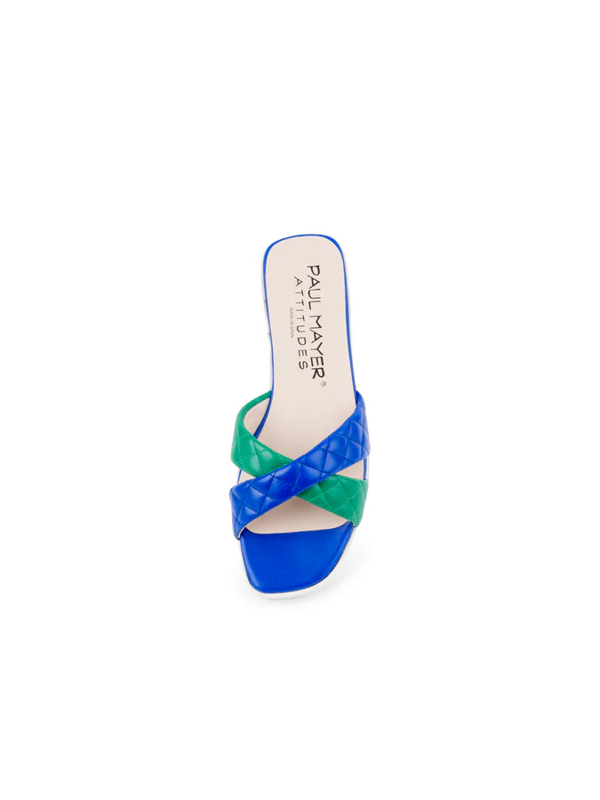 PAUL MAYER - POP CRISS-CROSS LUG SOLE SANDAL - SIZE 7 - COBALT/GREEN