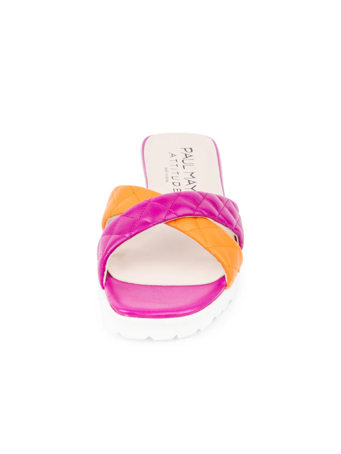 PAUL MAYER - POP CRISS-CROSS LUG SOLE SANDAL - SIZE 9 - FUCHSIA/ORANGE
