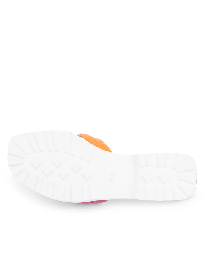 PAUL MAYER - POP CRISS-CROSS LUG SOLE SANDAL - SIZE 9 - FUCHSIA/ORANGE