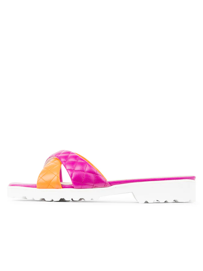PAUL MAYER - POP CRISS-CROSS LUG SOLE SANDAL - SIZE 9 - FUCHSIA/ORANGE