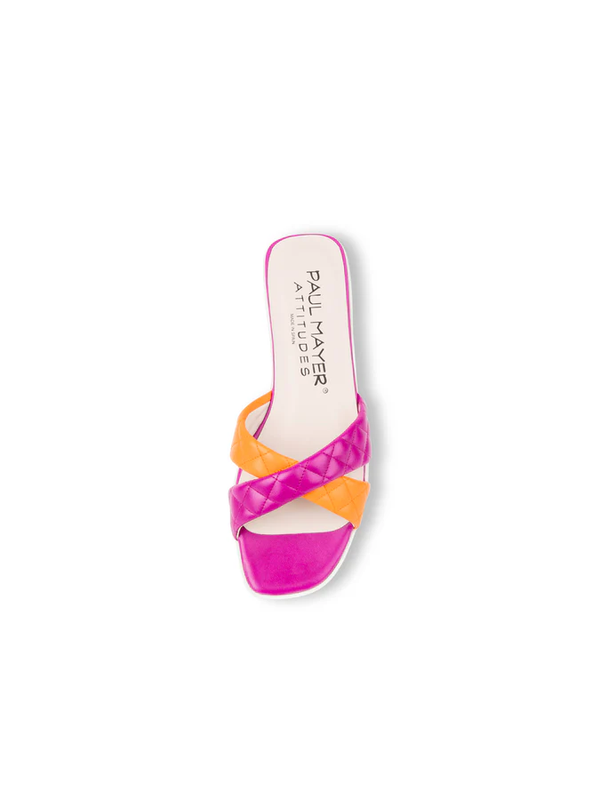 PAUL MAYER - POP CRISS-CROSS LUG SOLE SANDAL - SIZE 9 - FUCHSIA/ORANGE