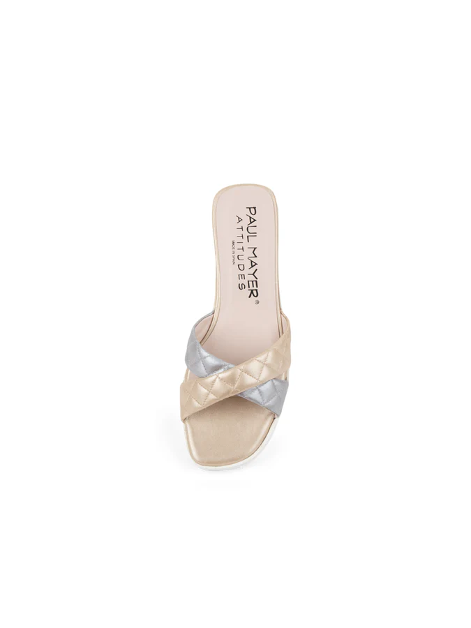 PAUL MAYER - POP CRISS-CROSS LUG SOLE SANDAL - SIZE 7 - GOLD/SILVER