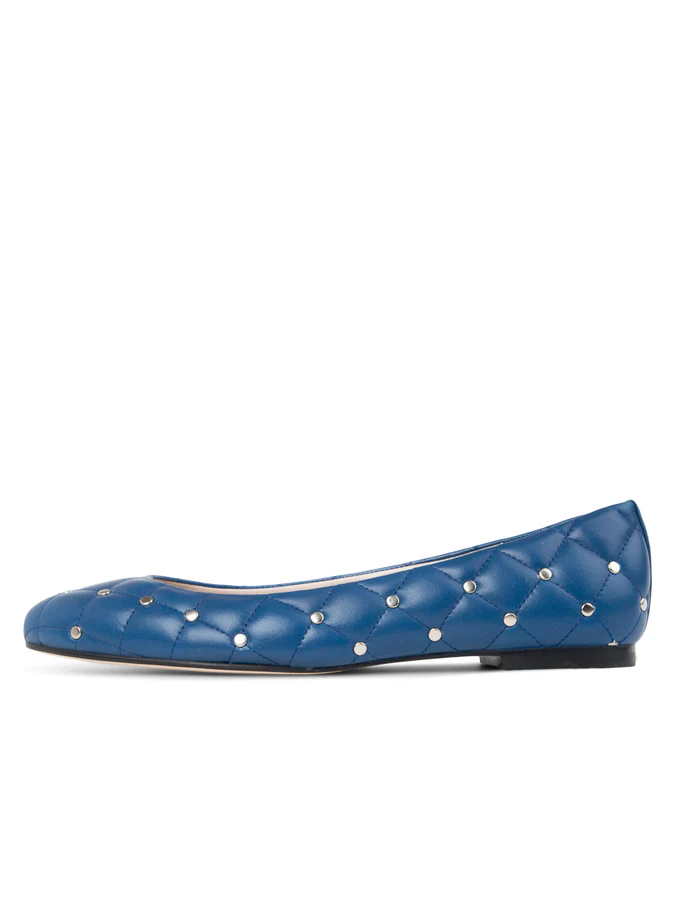 PAUL MAYER - MADISON QUILTED LEATHER BALLET FLAT - SIZE 6.5 - INDIGO BLUE