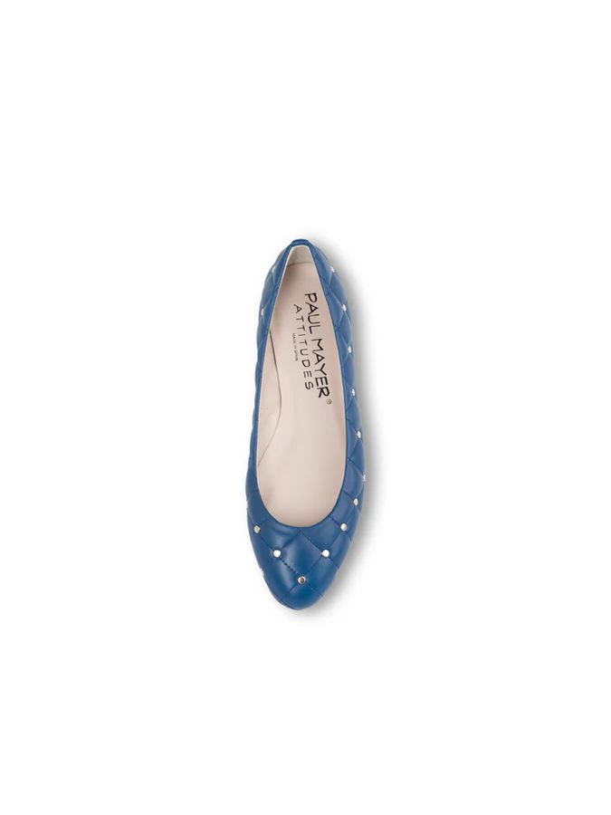 PAUL MAYER - MADISON QUILTED LEATHER BALLET FLAT - SIZE 6.5 - INDIGO BLUE