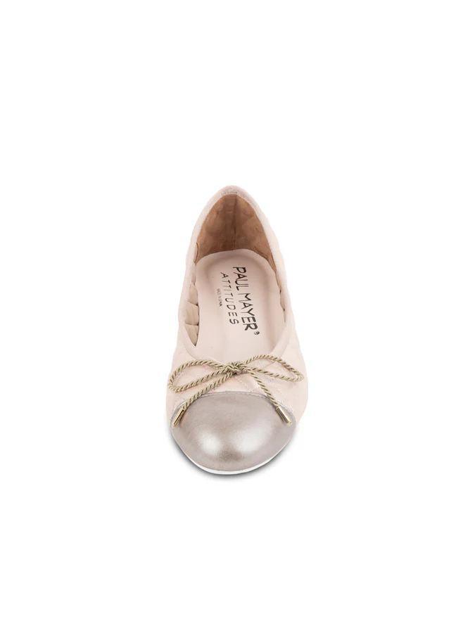 PAUL MAYER - BEST QUILTED LEATHER BALLET FLAT - SIZE 6.5 - PEWTER/PEARL METALLIC