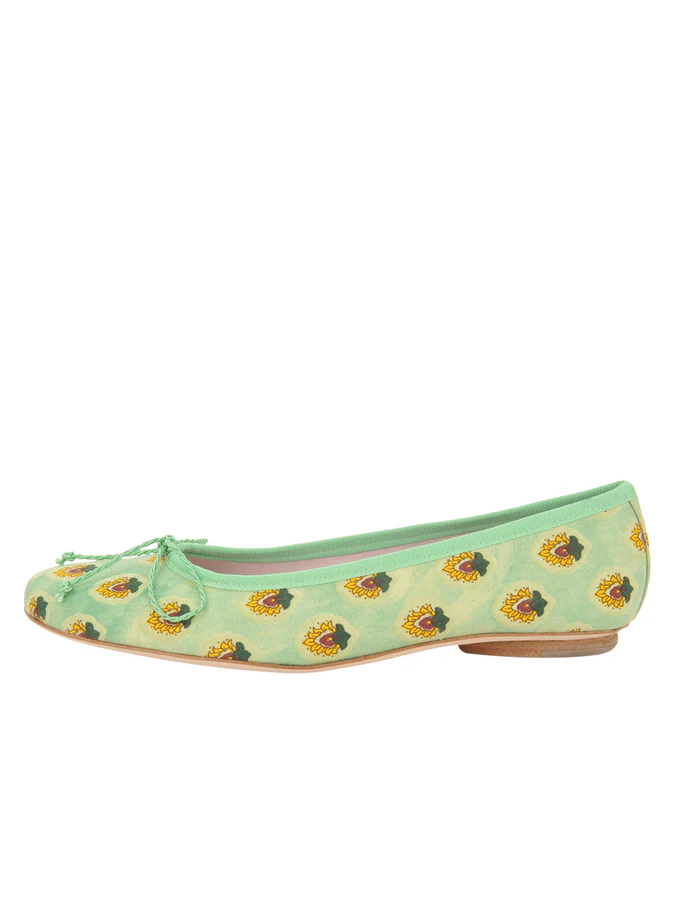 PAUL MAYER - COUNTRY PROVENÇALE FABRIC BALLET FLAT - SIZE 10 - PISTACHIO MULTI PRINT