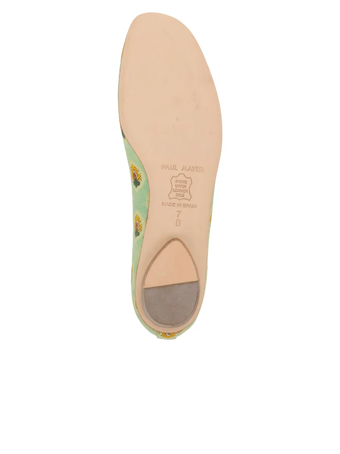 PAUL MAYER - COUNTRY PROVENÇALE FABRIC BALLET FLAT - SIZE 10 - PISTACHIO MULTI PRINT