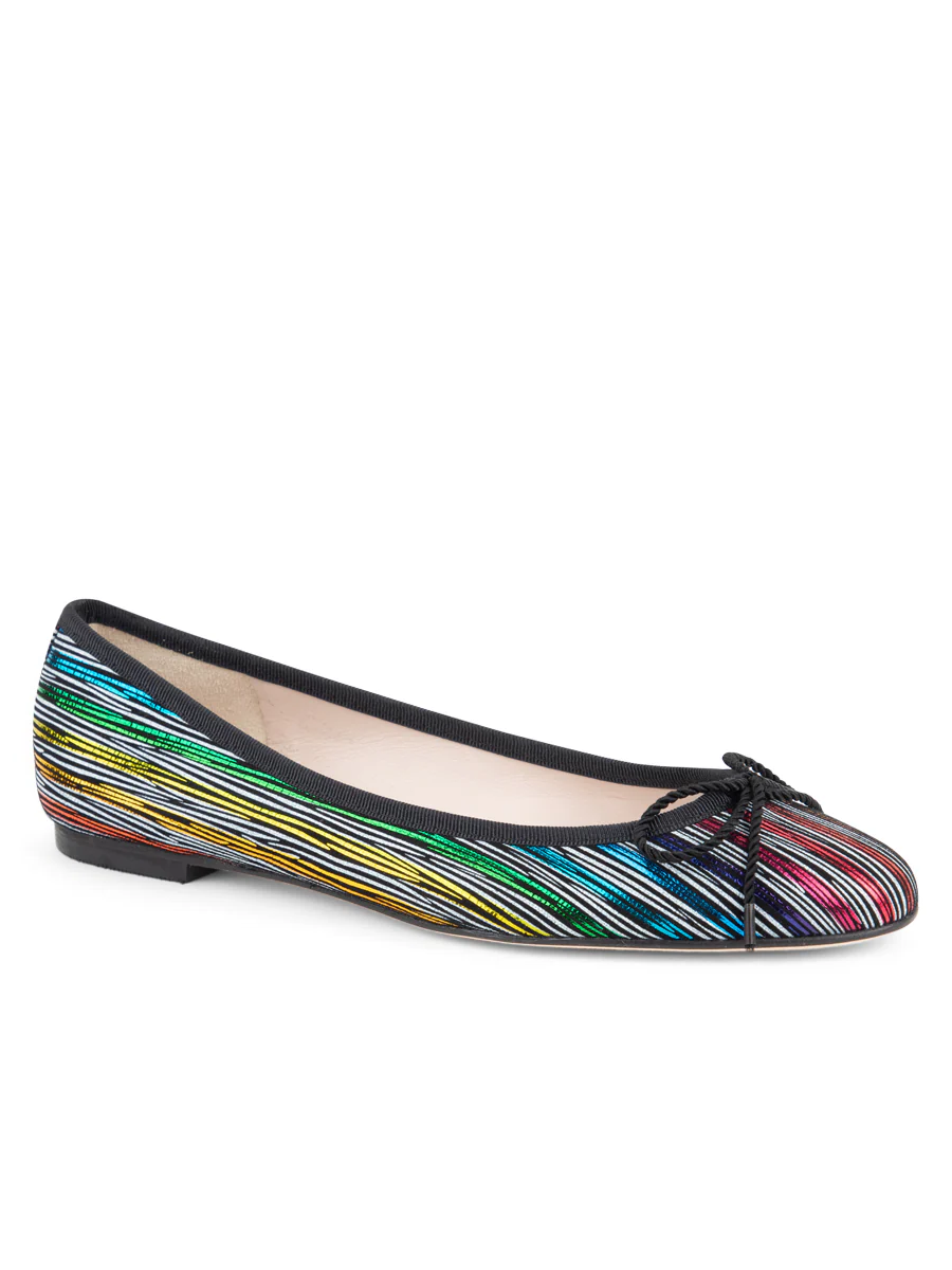 PAUL MAYER - LUXE RAINBOW BALLET FLAT - SIZE 8 - RAINBOW STRIPE/BLACK