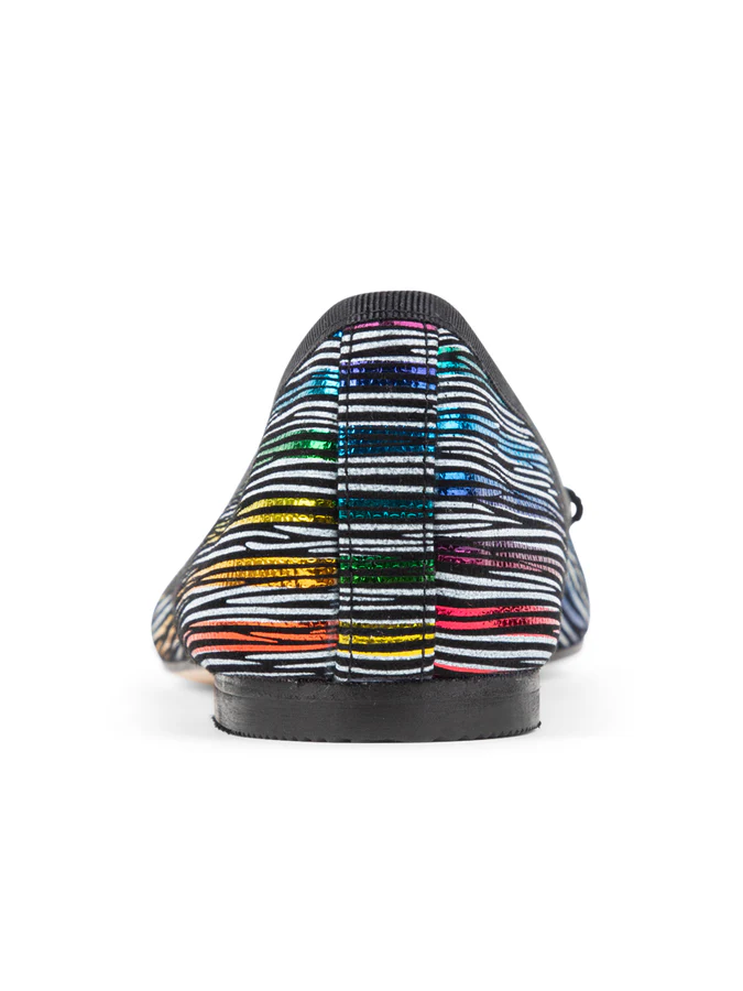 PAUL MAYER - LUXE RAINBOW BALLET FLAT - SIZE 8 - RAINBOW STRIPE/BLACK