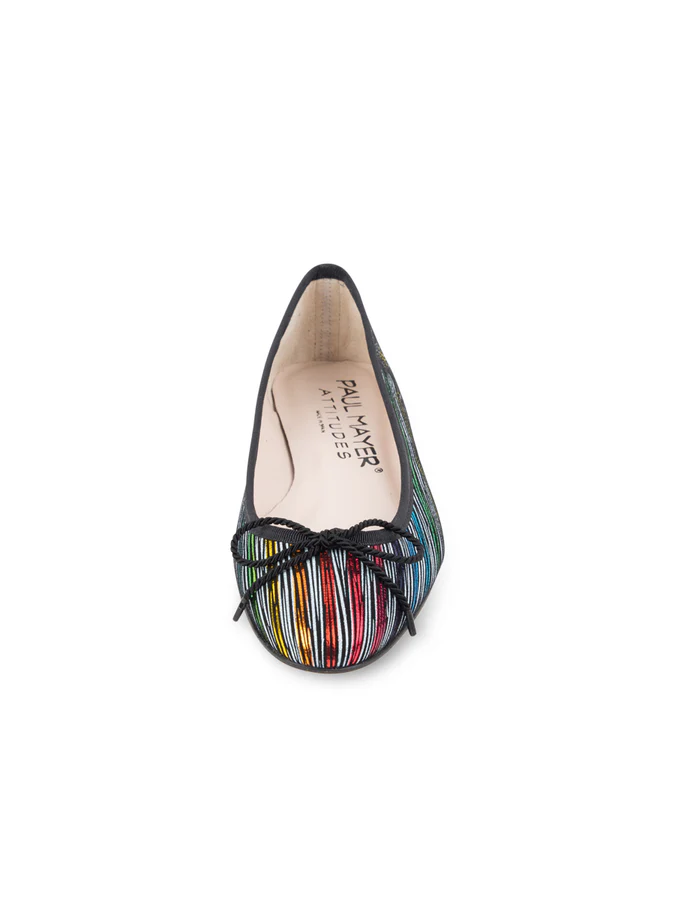 PAUL MAYER - LUXE RAINBOW BALLET FLAT - SIZE 8 - RAINBOW STRIPE/BLACK