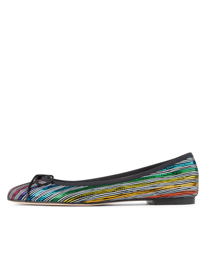 PAUL MAYER - LUXE RAINBOW BALLET FLAT - SIZE 8 - RAINBOW STRIPE/BLACK