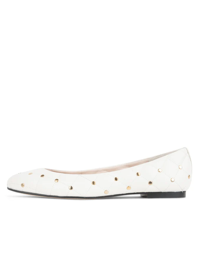 PAUL MAYER - MADISON QUILTED LEATHER BALLET FLAT - SIZE 7.5 - WHITE LEATHER
