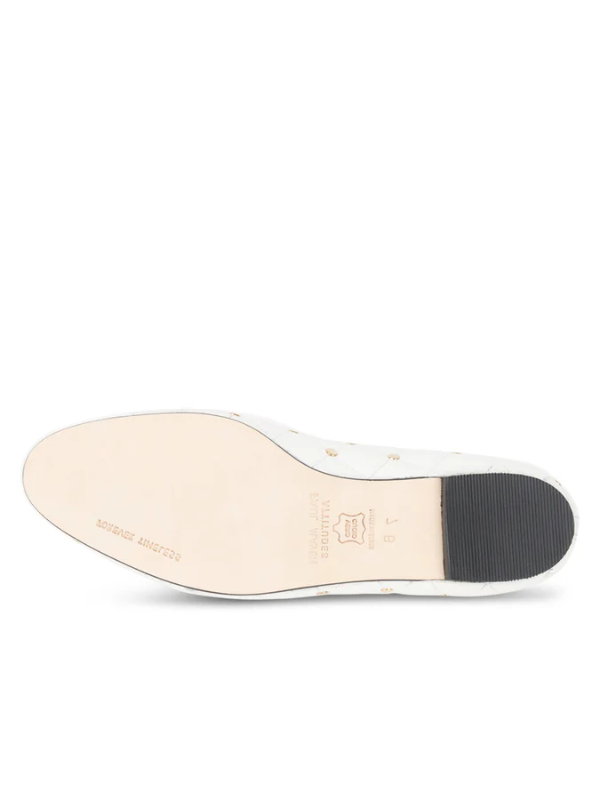 PAUL MAYER - MADISON QUILTED LEATHER BALLET FLAT - SIZE 7.5 - WHITE LEATHER