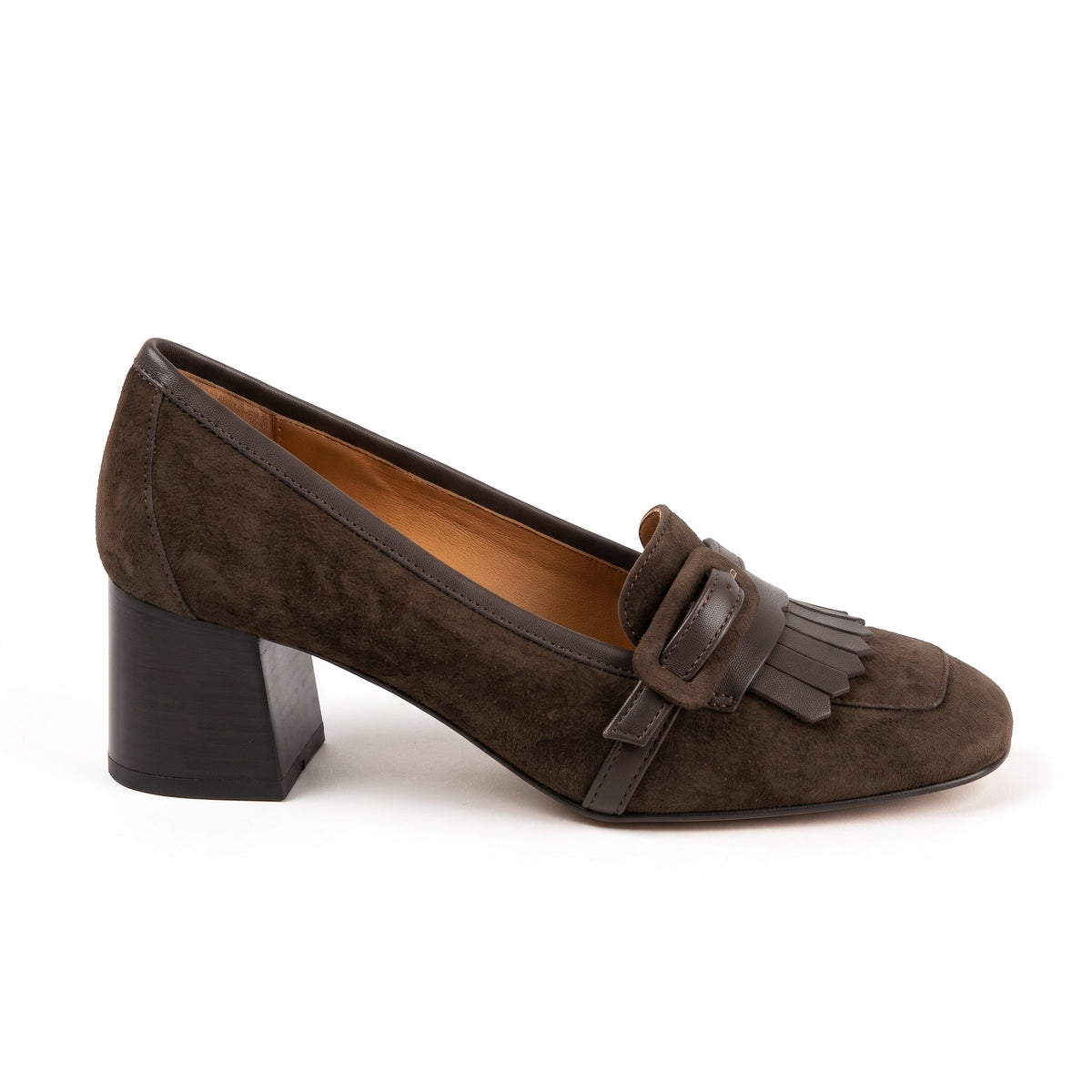Michele Lopriore Bellevenue Block Heel Pump, Suede Brown, product view