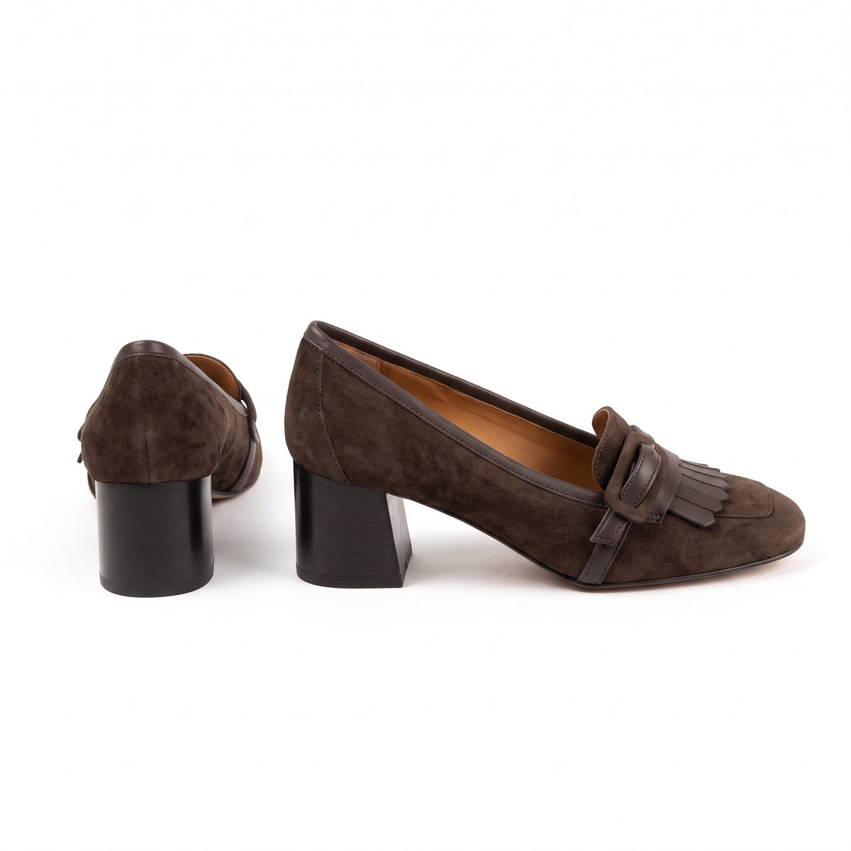 Michele Lopriore Bellevenue Block Heel Pump, Suede Brown, gallery view 2
