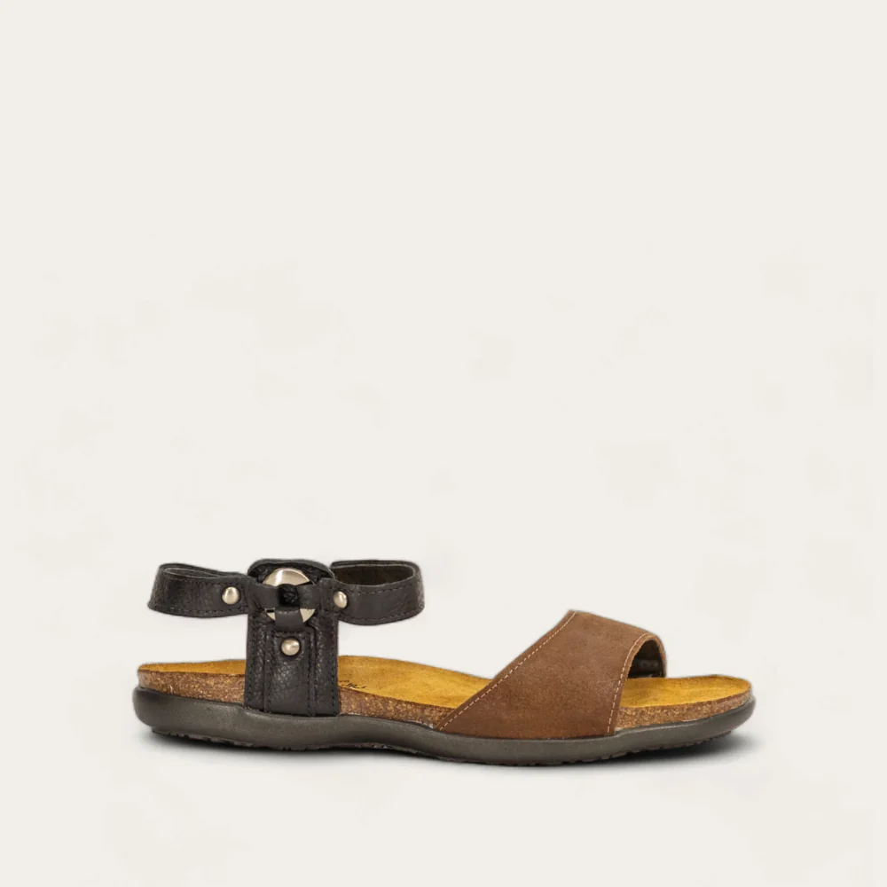 NAOT - SABRINA - SIZE 36 - ANTIQUE BROWN SUEDE/SOFT BLACK LTHR