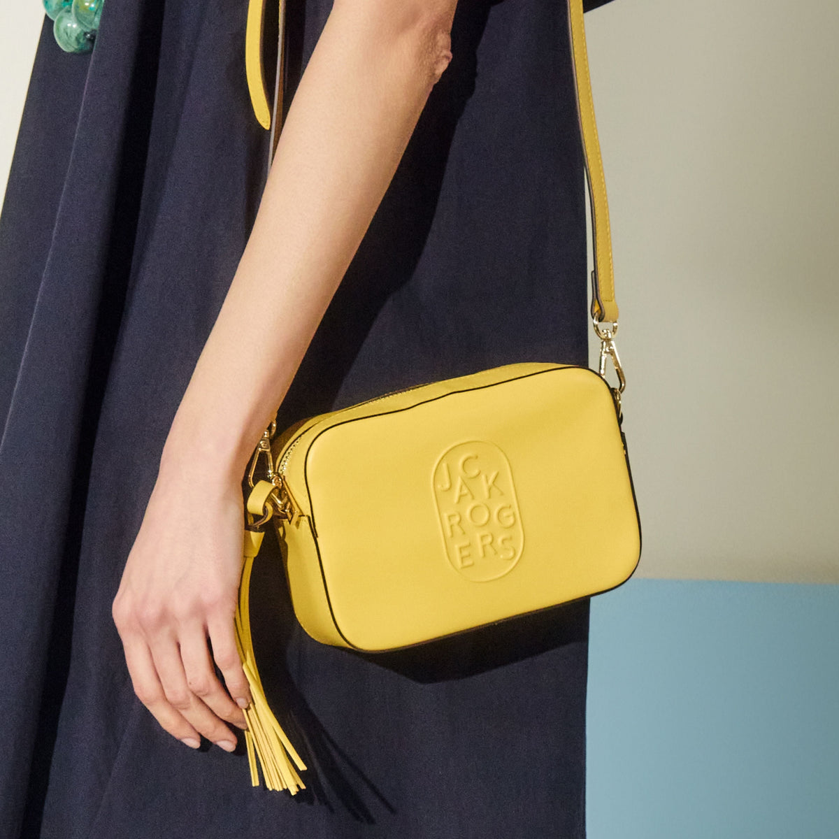 Perla Italian Leather Crossbody in Bright Yellow, product view 2